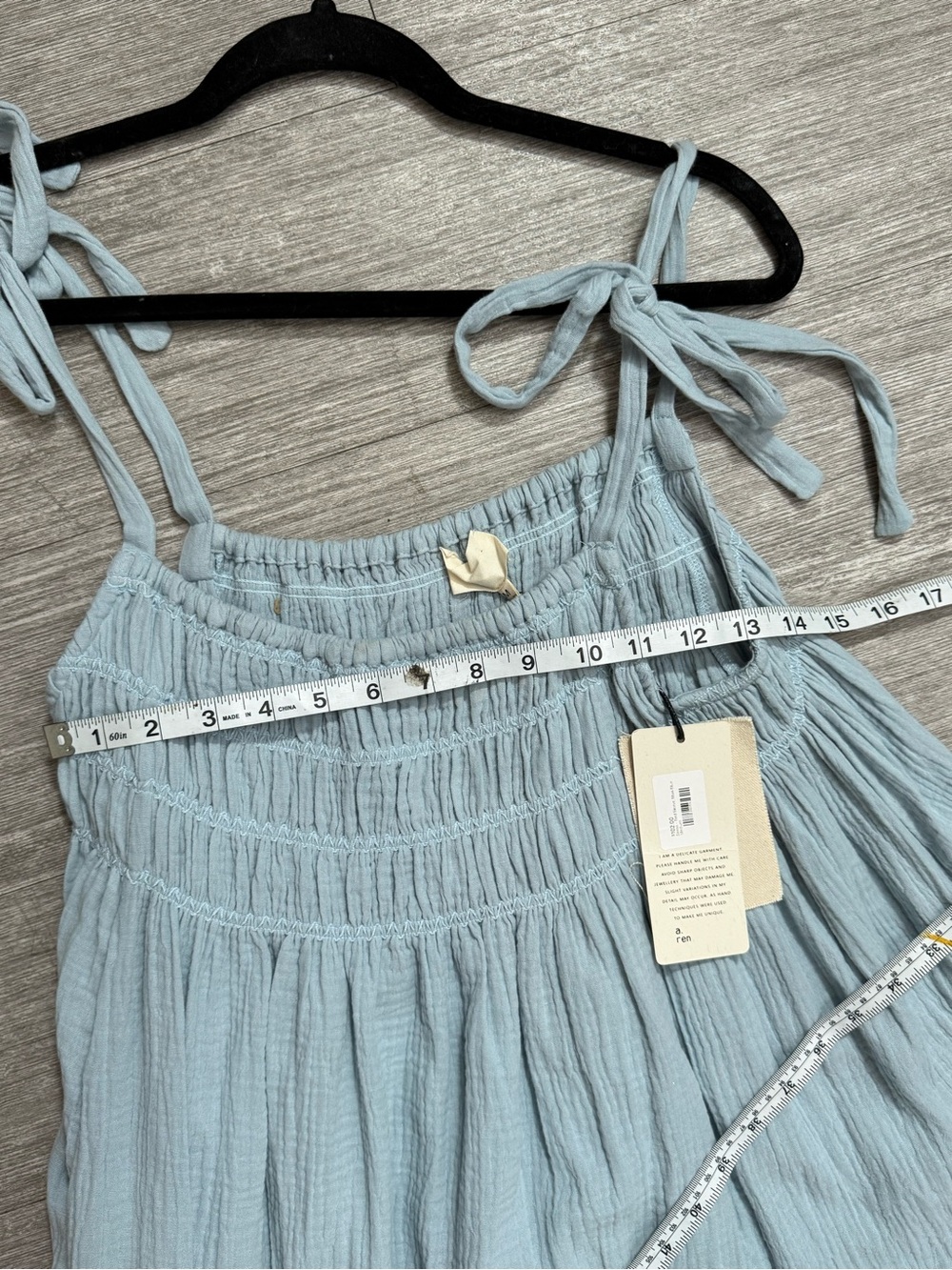 A.ren Islay Tie Shoulder Maxi Dress Blue 100% Cotton Smocked Boho NWT Resort - Picture 5 of 8